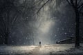 Serene Snowfall park forest walk. Generate Ai Royalty Free Stock Photo