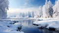 Serene Snowscape with a Cozy House Frozen Lake