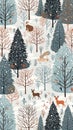 Serene Snowscape: A Modern Anthro-Forest in Shades of Orange, Wh