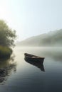 Serene Solitude: A Lone Rowboat on a Misty Morning Lake Royalty Free Stock Photo