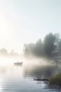 Serene Solitude: A Lone Rowboat on a Misty Morning Lake Royalty Free Stock Photo