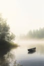 Serene Solitude: A Lone Rowboat on a Misty Morning Lake Royalty Free Stock Photo