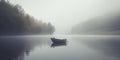 Serene Solitude: A Lone Rowboat on a Misty Morning Lake Royalty Free Stock Photo