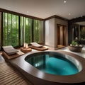 A serene spa retreat with bamboo elements, stone accents, and tranquil water features3