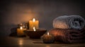 Serene Spa Retreat: Tranquil Setting with Ambient Candles and Warm Towels Royalty Free Stock Photo