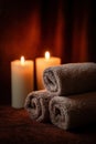 Serene Spa Retreat: Tranquil Setting with Ambient Candles and Warm Towels Royalty Free Stock Photo