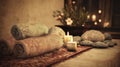 Serene Spa Retreat: Tranquil Setting with Ambient Candles and Warm Towels Royalty Free Stock Photo