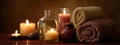 Serene Spa Retreat: Tranquil Setting with Ambient Candles and Warm Towels Royalty Free Stock Photo