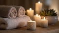Serene Spa Retreat: Tranquil Setting with Ambient Candles and Warm Towels Royalty Free Stock Photo