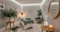 Serene Spa Room with Massage Table and Natural Elements Royalty Free Stock Photo