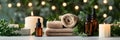 Serene spa setting with essential oils and candlelight