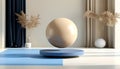 A serene space with a levitating sphere against neutral tones and soft decor elements Royalty Free Stock Photo