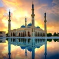 Serene splendor, capturing the beauty of a mosque during ramadan