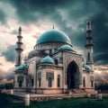 Serene splendor, capturing the beauty of a mosque during ramadan