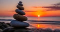 Zen Stacked Stones at Sunset Beach Royalty Free Stock Photo