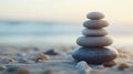 Zenith of Serenity: Balanced Stones Reflecting Tranquility and Coastal Stillness Royalty Free Stock Photo