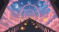 Serene stairway to the clouds, a mystical journey through a dreamlike sky.