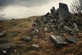 Serene Stone grave on hill top. Generate ai Royalty Free Stock Photo