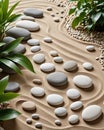 Serene Stone and Sand Composition Featuring Green Leaves Royalty Free Stock Photo