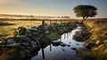 Serene Stone Wall In Water: Traditional British Landscapes