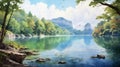 Serene Summer Day: Karst Painting Of Park, Lake, Field, And River