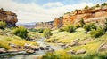 Serene Summer Day: Canyon Painting On Watercolor Paper