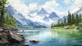 Serene Summer Day Glacier Painting In Watercolor