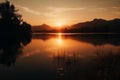 Serene Summer Sunset over Mountain Lake Royalty Free Stock Photo