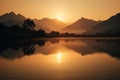 Serene Summer Sunset over Mountain Lake Royalty Free Stock Photo