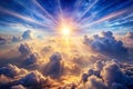 Serene Sunrise Above Clouds - Heavenly Light Royalty Free Stock Photo