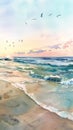 Serene Sunrise: A Dreamy Beachscape of Graceful Birds and Endles