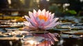 Serene Sunrise: Intricate Lotus Flower in Crystal Clear Waters Royalty Free Stock Photo