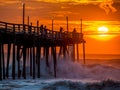 Sunrise over fishing pier at North Carolina Outer Banks Royalty Free Stock Photo