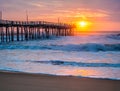 Sunrise over fishing pier at North Carolina Outer Banks Royalty Free Stock Photo