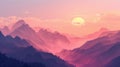 Serene Sunrise Over Layered Mountain Ranges in a Hazy Purple Sky Royalty Free Stock Photo