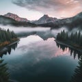 Serene Sunrise Over Mountain Lake