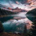 Serene Sunrise Over Mountain Lake