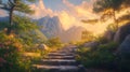 Serene Sunrise Stone Steps Mountain Path Royalty Free Stock Photo
