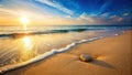 Serene sunset beach scene with heart shaped stone. Generative AI Royalty Free Stock Photo
