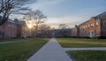 Serene Sunset Campus Pathway College Dormitories at Dusk Royalty Free Stock Photo