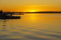 Serene sunset on city lake embankment in summer Royalty Free Stock Photo