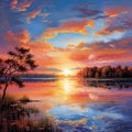 Serene Sunset on a Lakeside