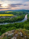 Serene sunset landscape by the Hron River, Slovakia.