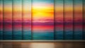 Serene sunset landscape mural in modern room interior. Generative AI Royalty Free Stock Photo