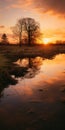 Serene Sunset Marsh In Traditional British Landscape Style