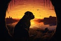 Serene sunset meets pug dog silhouette a digital illustrations magic