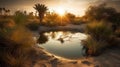 Serene Sunset Oasis in the Desert