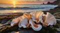 Golden Hour Beach Mushrooms: Coastal Fungi at Sunset Royalty Free Stock Photo