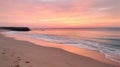 A serene sunset over a beach with soft pinks and oranges