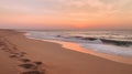 A serene sunset over a beach with soft pinks and oranges